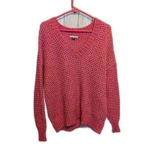 Oversized Hot Pink L/S Chunky Knit Sweater Sz XS Preppy Collegiate Fuzzy Comfy